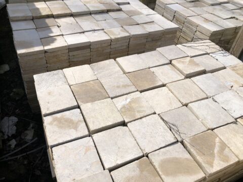 Terrassenplatten Marmor 15x15cm Hell Gelb Kanten Getrommelt 1qm