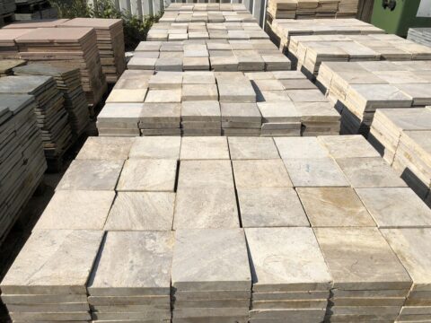 Terrassenplatten Marmor 20x20cm Gelb Beige Kanten Getrommelt 1qm