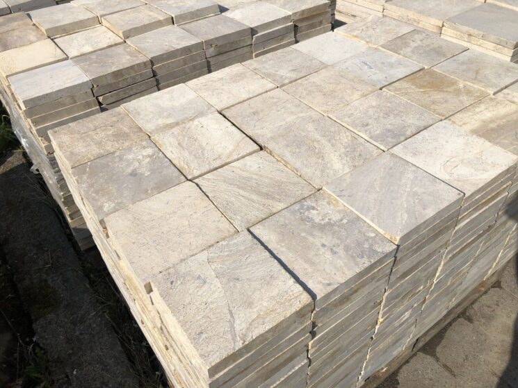 Terrassenplatten Marmor 20x20cm Gelb Beige Kanten Getrommelt 1qm – Bild 6