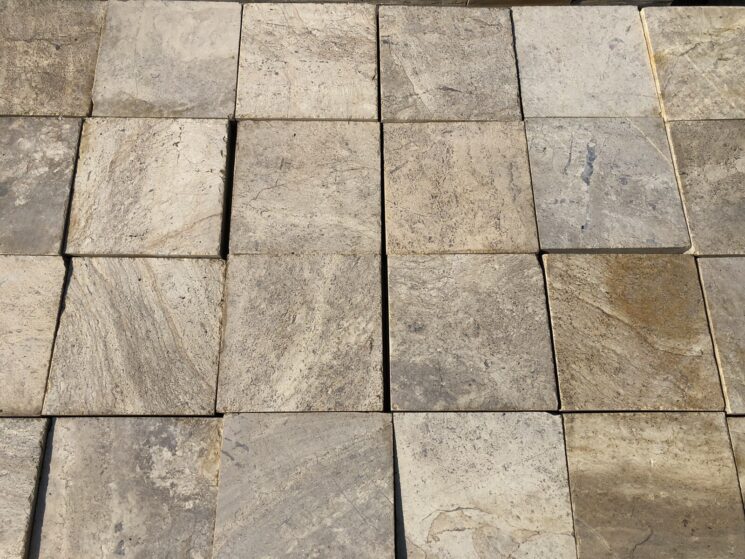 Terrassenplatten Marmor 20x20cm Gelb Beige Kanten Getrommelt 1qm – Bild 5