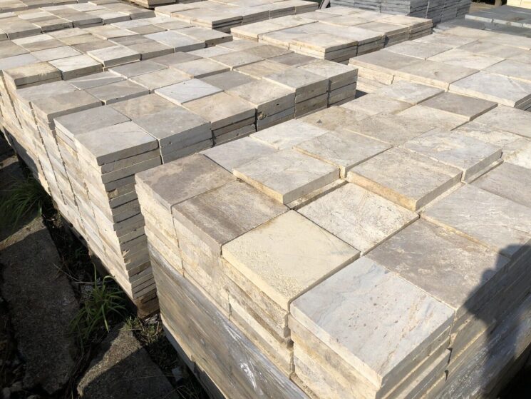 Terrassenplatten Marmor 20x20cm Gelb Beige Kanten Getrommelt 1qm – Bild 4