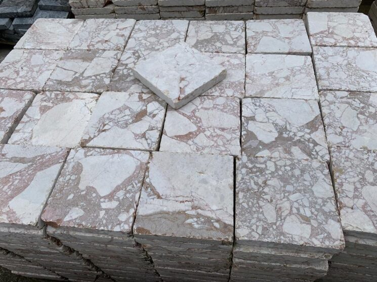 Terrassenplatten Marmor 20x20x3cm Beige Rose Sägerauh Kanten Getrommelt 1qm