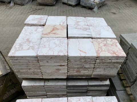 Terrassenplatten Marmor 30x30x3cm Beige Rose Sägerauh Kanten Getrommelt 1qm