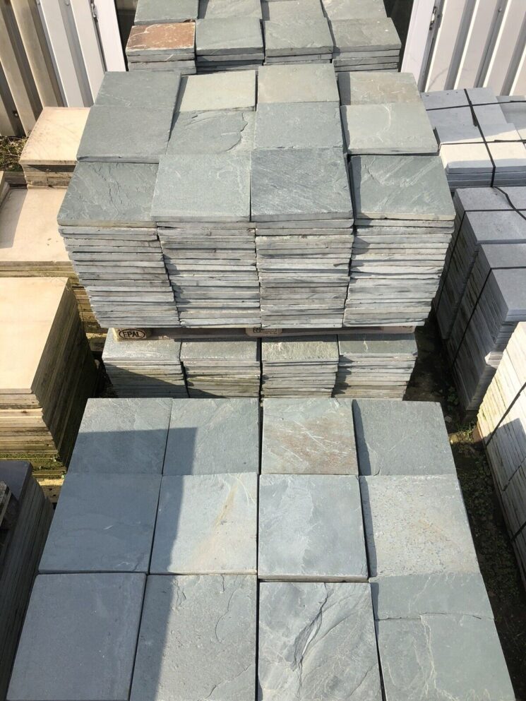 Terrassenplatten Schiefer Grau Grün Naturstein Restposten 30x30cm 1 Qm – Bild 7
