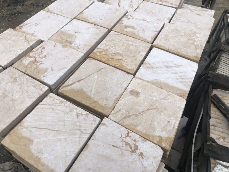 Terrassenplatten Marmor 20x20cm Gelb Kanten Getrommelt 1qm – Bild 3